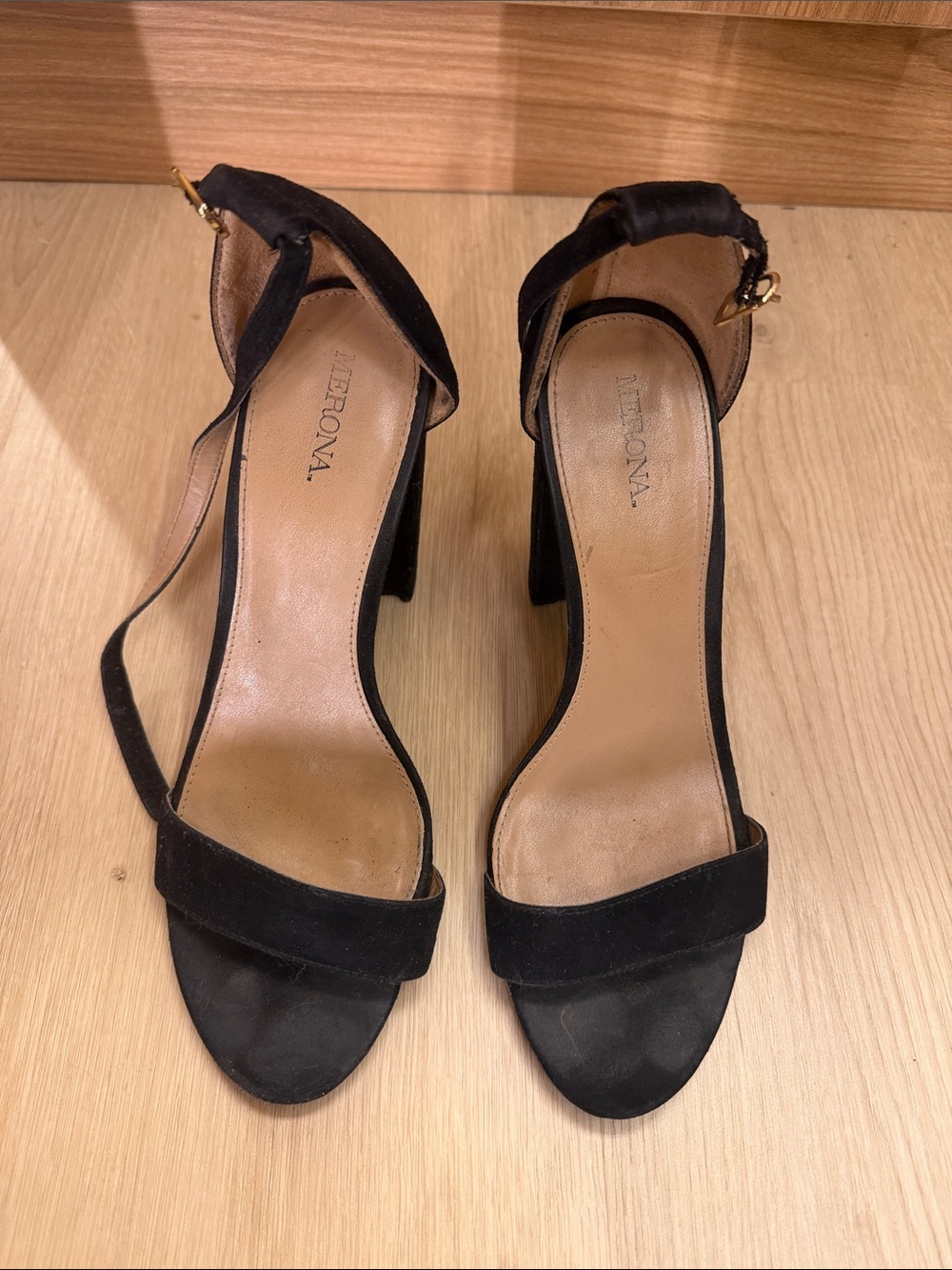 Black Suede Ankle Strap Block Heel Sandals